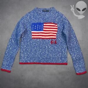 Polo Ralph Lauren Knit Sweater Small Blue USA American Flag Lambswool